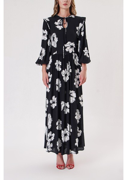 Siyah Balon Kollu Pens Detaylı Elbise 94234 fiyatları