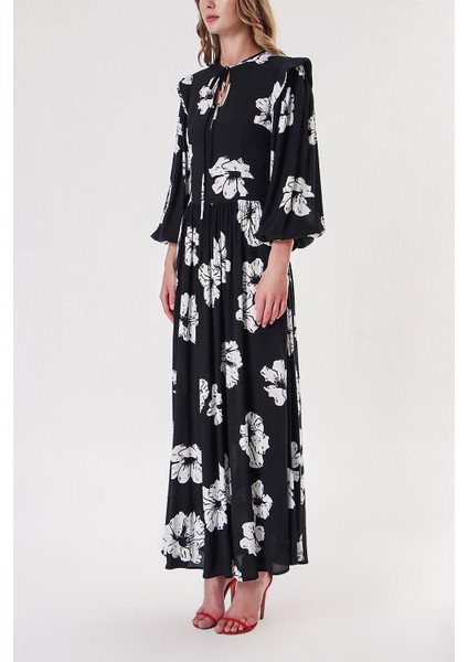 Siyah Balon Kollu Pens Detaylı Elbise 94234 modelleri