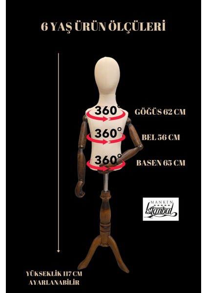 6 Yaş Keten Kumaşlı Ahşap Kollu Kumaş Kafalı Çocuk Terzi Mankeni Vitrin Mankeni fiyatları