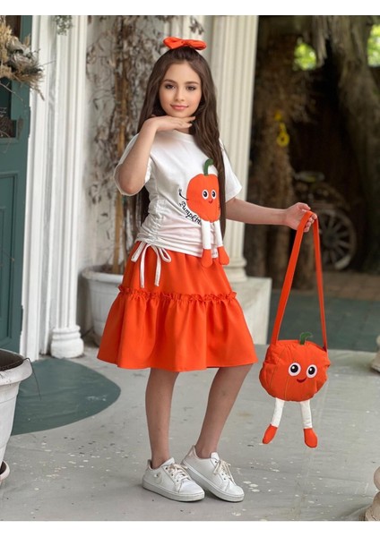 Kız Çocuk Tişört / Etek / Toka / Çanta 4'lü Set modelleri