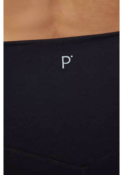 Siyah Yüksek Bel Pamuk Modal Karışımlı Slim Fit Spor Tayt