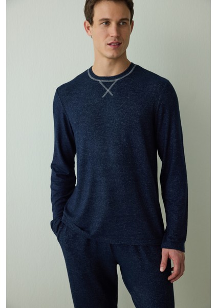 Lacivert Erkek Basic Uzun Kollu Pijama Takımı