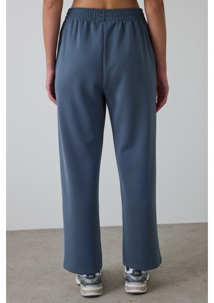 Koyu Gri Yüksek Bel Lastikli Düz Paça Modal Pantolon