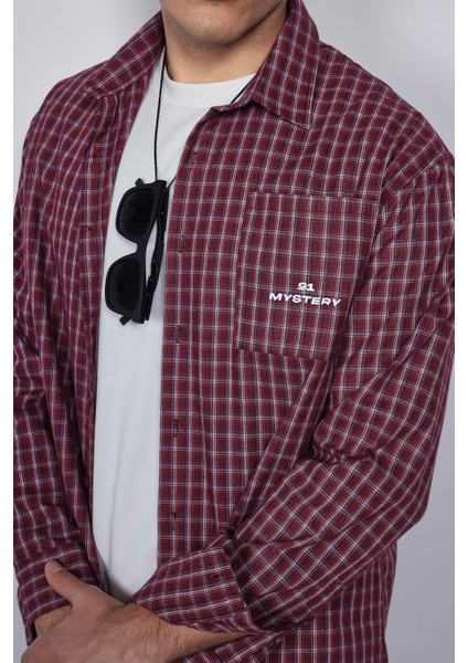 Erkek Oversize Ekose Uzun Kollu Gömlek Bordo fiyatları