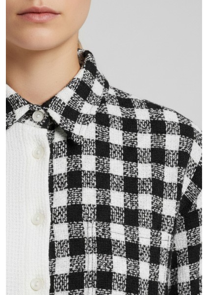 Kadın Siyah Oversize Fit Ekoseli Desenli Uzun Kollu %100 Pamuk Gömlek, Ceket, Kadın Oduncu Gömlek modelleri