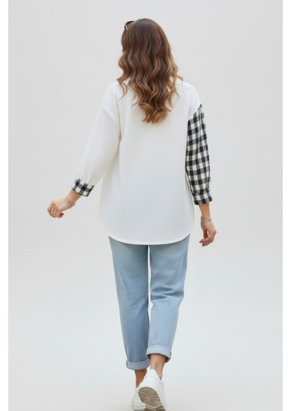 Kadın Siyah Oversize Fit Ekoseli Desenli Uzun Kollu %100 Pamuk Gömlek, Ceket, Kadın Oduncu Gömlek fırsatları