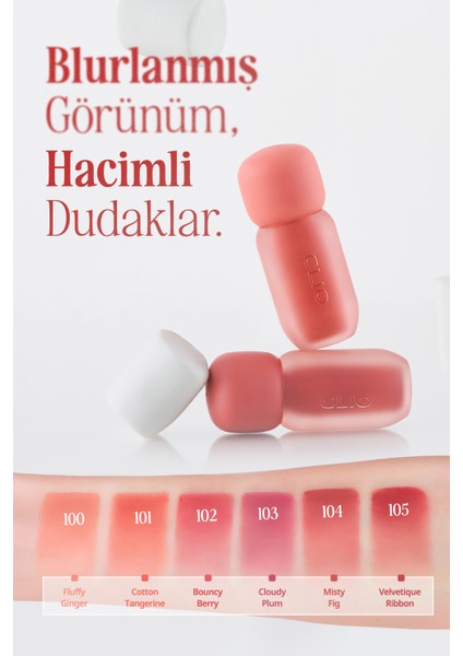 Blur Efekti Veren, Kadife Bitişli, Dolgunlaştırıcı Tint Clıo Volumate Blur Tint 101 Cotton Tangerine fırsatları