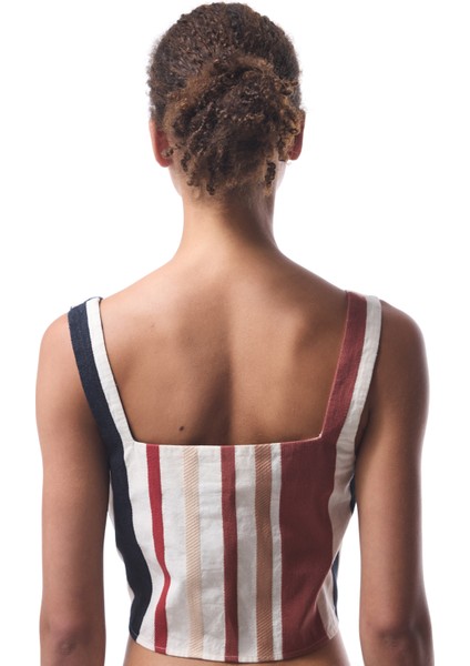 Etnik Desen Kare Yaka Renkli Crop Üst