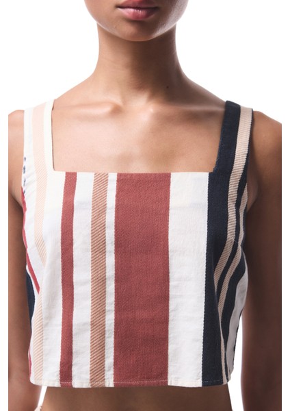 Etnik Desen Kare Yaka Renkli Crop Üst