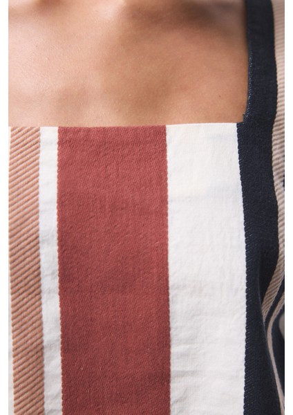 Etnik Desen Kare Yaka Renkli Crop Üst