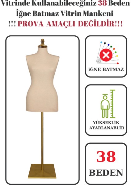 Gold Ayaklı 38 Vitrin Amaçlı Iğne Batmaz Terzi Mankeni Vitrin Mankeni
