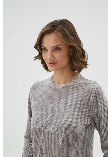 Kadın Uzun Kollu Rose Renk Kadife Pijama Takımı C7T7N171 modelleri