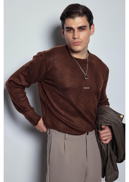 Erkek Regular Fit Bisiklet Yaka Kazak Kahve modelleri