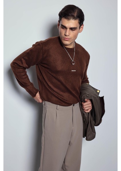 Erkek Regular Fit Bisiklet Yaka Kazak Kahve fırsatları