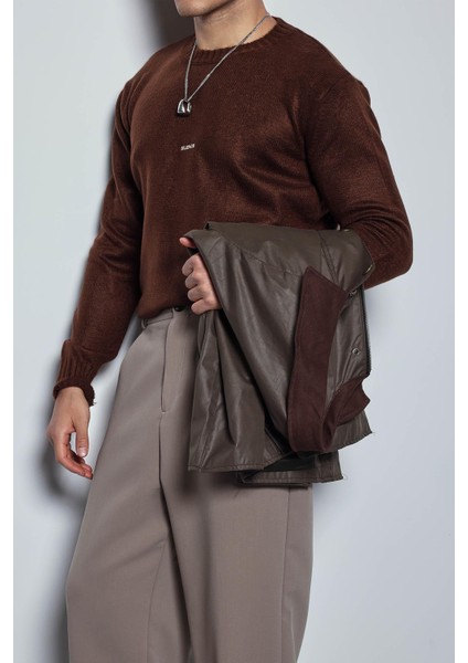 Erkek Regular Fit Bisiklet Yaka Kazak Kahve indirimleri