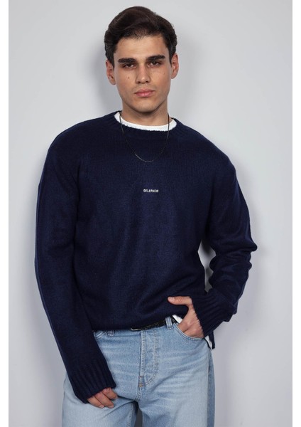 Erkek Regular Fit Bisiklet Yaka Kazak Lacivert