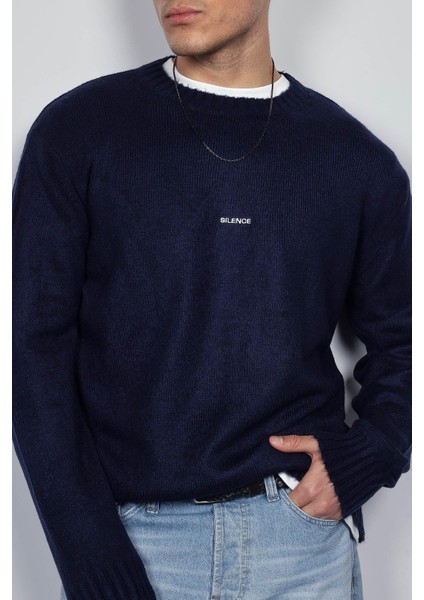 Erkek Regular Fit Bisiklet Yaka Kazak Lacivert fiyatları