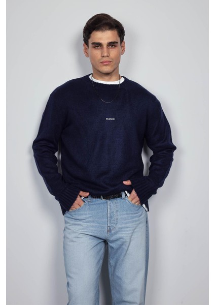 Erkek Regular Fit Bisiklet Yaka Kazak Lacivert modelleri