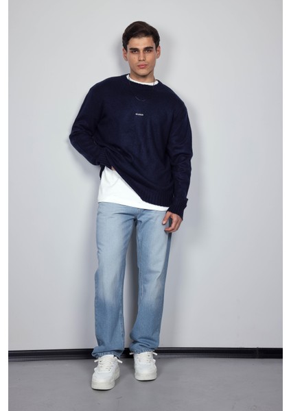Erkek Regular Fit Bisiklet Yaka Kazak Lacivert fırsatları