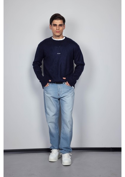 Erkek Regular Fit Bisiklet Yaka Kazak Lacivert indirimleri