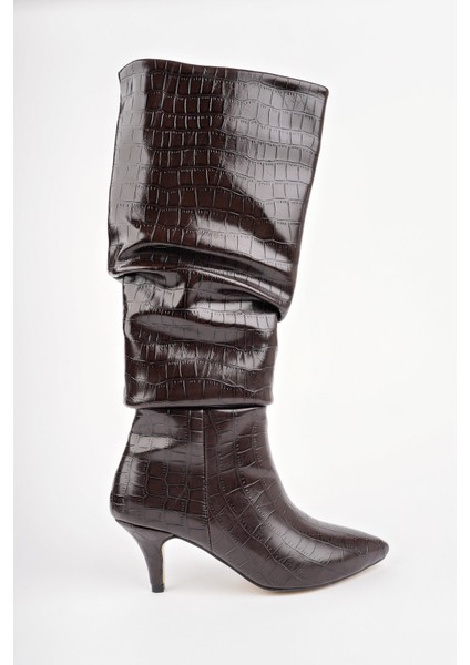 Rumba Sivri Burun Kırışık Kroko Desenli Ince Topuklu Kadın Çizme indirimleri