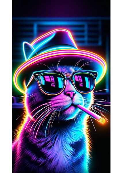 Neon Sigaralı Kedi V1 Ev Duvar Salon Güzellik Salonu Ofis Dükkan Dekarasyon Kanvas Tablo fiyatları