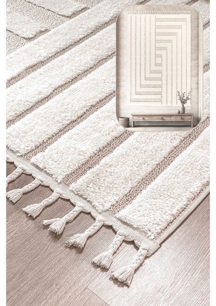 Mılan Krem Bej Yumuşak Bukleli ve Havlı Iskandinav Makine Dokuma Halı