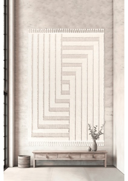 Mılan Krem Bej Yumuşak Bukleli ve Havlı Iskandinav Makine Dokuma Halı fiyatları