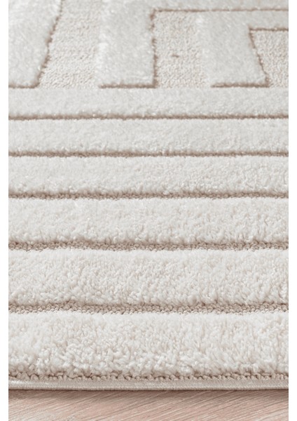 Mılan Krem Bej Yumuşak Bukleli ve Havlı Iskandinav Makine Dokuma Halı