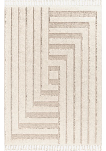 Mılan Krem Bej Yumuşak Bukleli ve Havlı Iskandinav Makine Dokuma Halı