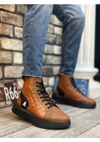 ET0159 Bağcıklı Koyu Taba Kapitone Erkek Yüksek Taban Spor Bot