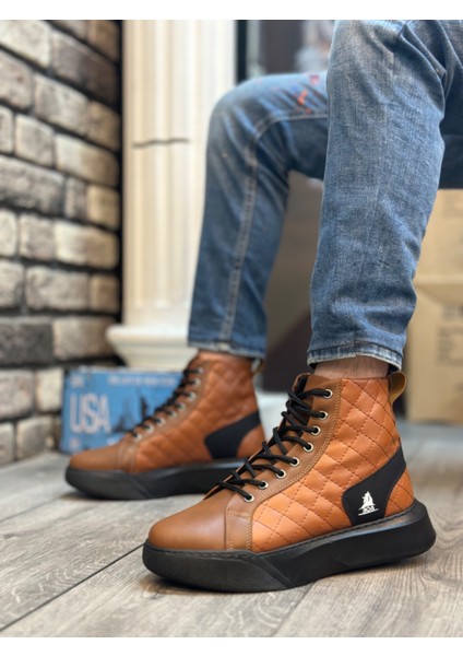 ET0159 Bağcıklı Koyu Taba Kapitone Erkek Yüksek Taban Spor Bot fiyatları