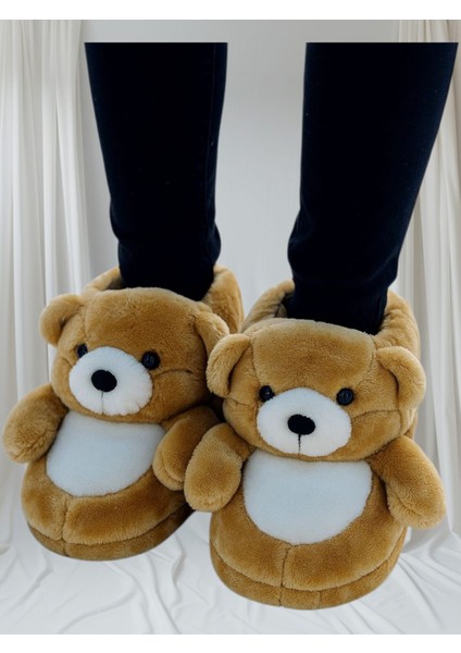 Kışlık Kadın Peluş Panduf Ayıcık Figürlü Lisanlı Panduf