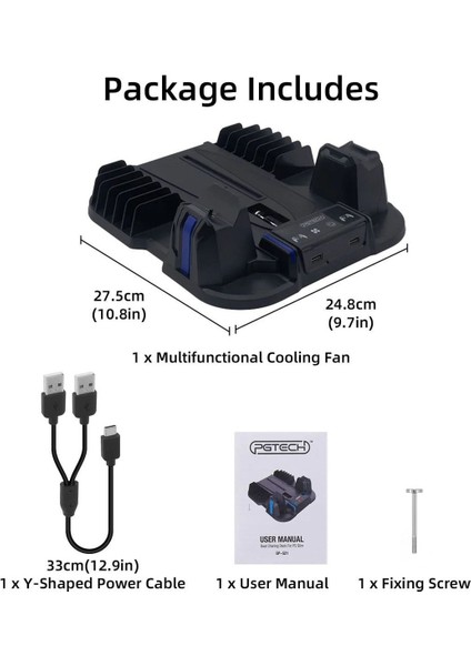 Pg-Tech GP-521 Ps5 Slim Disk/ps5 Slim Dijital Uyumlu Multifonksiyonel Soğutucu Fan Şarj Stand