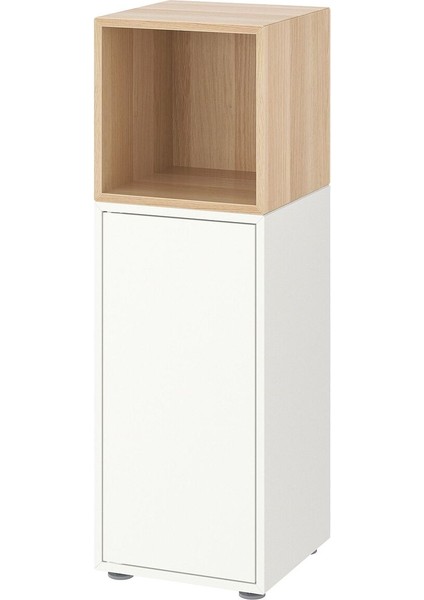 Dolap Kombinasyonu, Beyaz-Ağartılmış Meşe Görünümlü, 35X35X107 Cm, Kapaklı