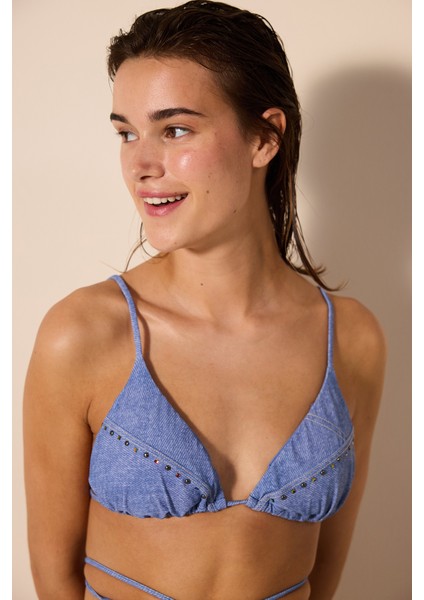 Jade Üçgen Zımbalı ve Taşlı Çok Renkli Bikini Üstü - Gamze Erçel Koleksiyonu