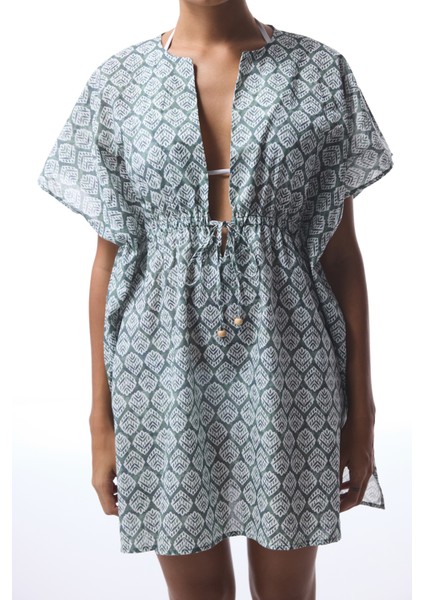 Yeşil Spring V Yaka Mini Kaftan