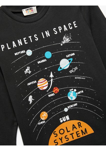 Baskılı Uzun Kollu Bisiklet Yaka Pamuklu Tişört modelleri