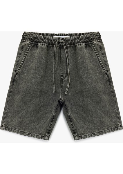 Beli Bağcıklı Pamuklu Cep Detaylı Baggy Jean Şort
