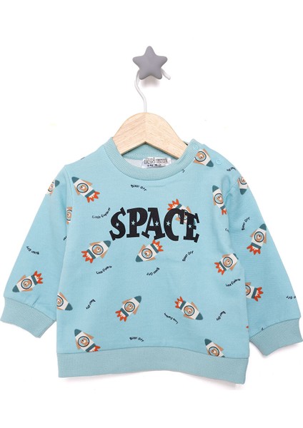 Erkek Bebek Basic Sweatshirt Uzay Desenli Uzun Kol Karışık Renkli