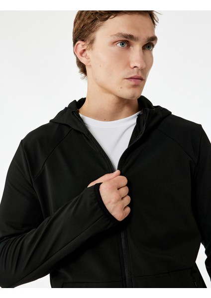 Slim Fit Uzun Kollu Fermuarlı Cep Detaylı Kapşonlu Spor Sweatshirt fiyatları