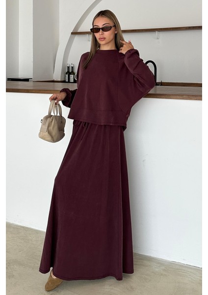 Bisiklet Yaka Premium Kumaş Sweat Etek Takım Bordo 9383-TK indirimleri