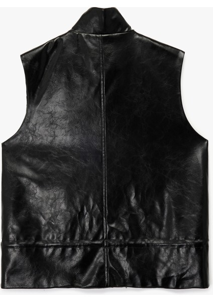 Cepli Fermuarlı Dik Yaka Suni Deri Yelek fırsatları