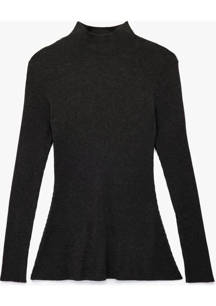 Peplum Kesim Uzun Kollu Dik Yaka Triko Kazak