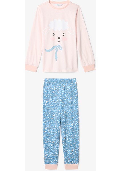 Kız Çocuk Çiçekli On The Lamb 2'li Uzun Kollu Pijama Takımı
