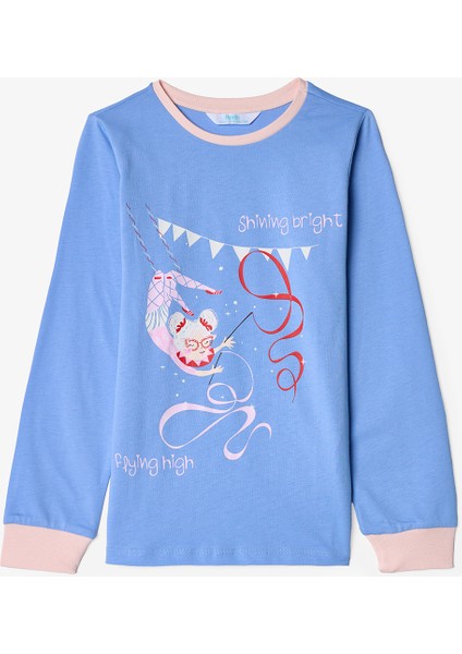 Kız Çocuk Twist Kurdela Desenli Uzun Kollu Pamuklu 2'li Pijama Takımı