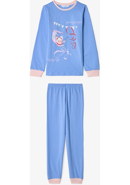 Kız Çocuk Twist Kurdela Desenli Uzun Kollu Pamuklu 2'li Pijama Takımı