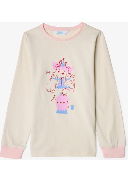 Kız Çocuk Twist Kurdela Desenli Uzun Kollu Pamuklu 2'li Pijama Takımı