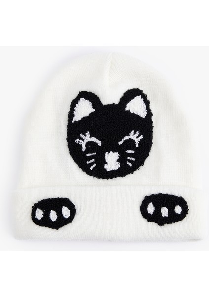 Işlemeli Kedi Desenli Triko Bere