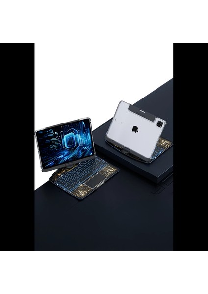 JP12.9 iPad Pro 12.9 (2022) Kılıf Vales Dönen Ledli Klavyeli Tablet Kılıfı - Siyah modelleri